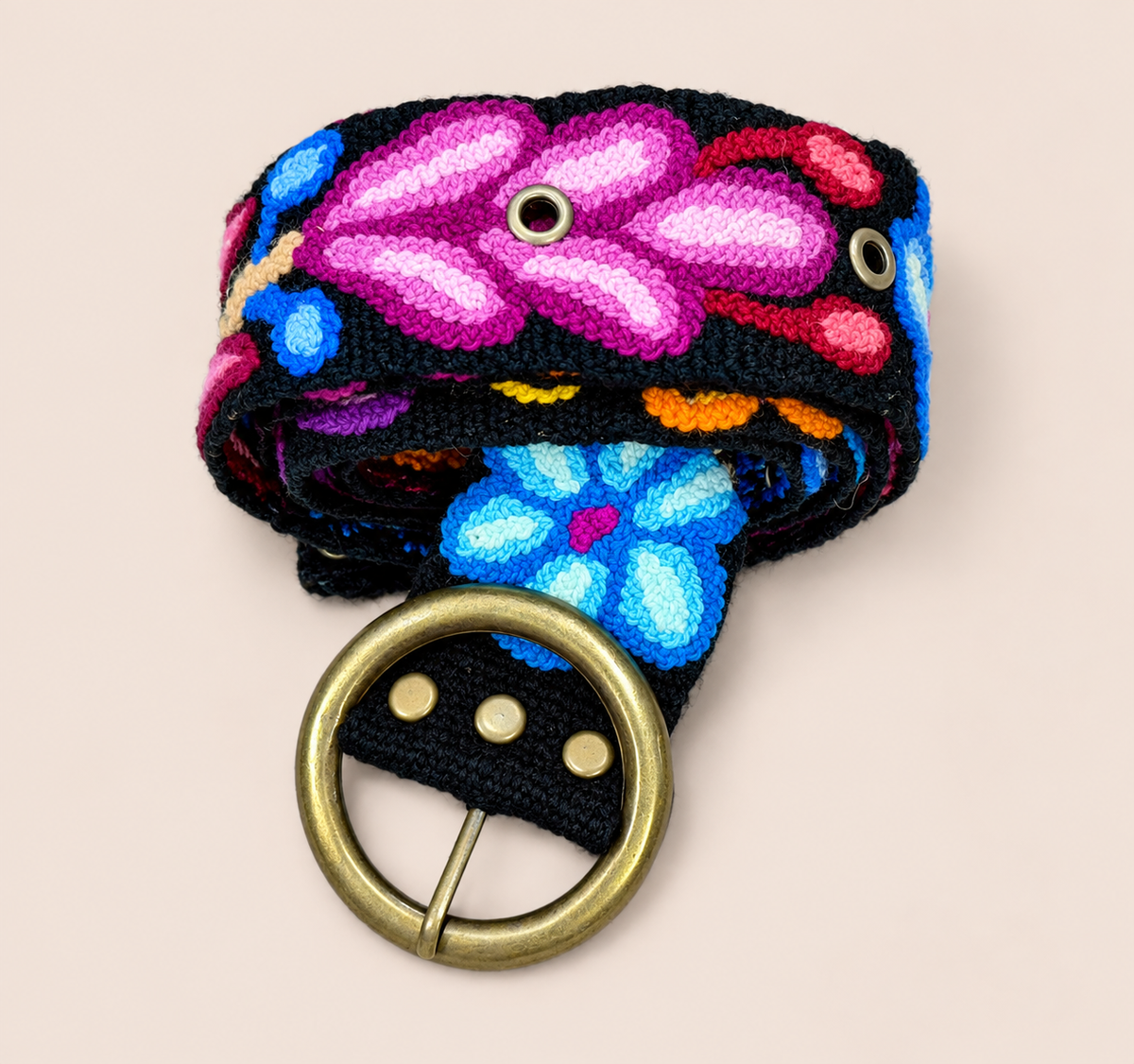 Hand-Embroidered Floral Belt