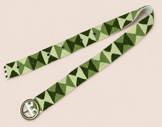Moss Green Geometric Woven Belt