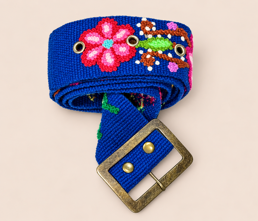 Royal Blue Floral Hand-Embroidered Belt