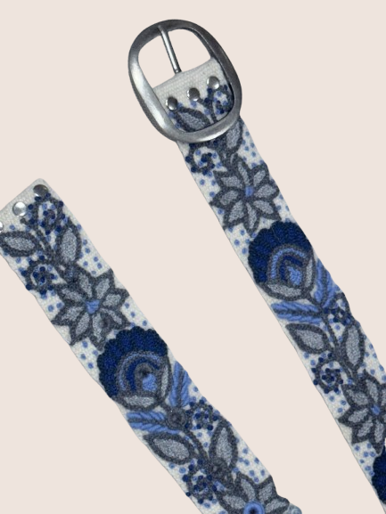 Midnight Bloom Hand-Embroidered Wool Belt