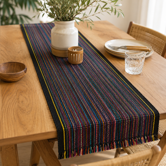 Black Multicolour Table Runner