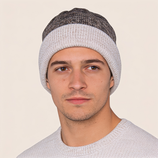 Reversible Grey Brown Beige Beanie