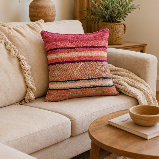 Pink Brown Orange Filled Cushion