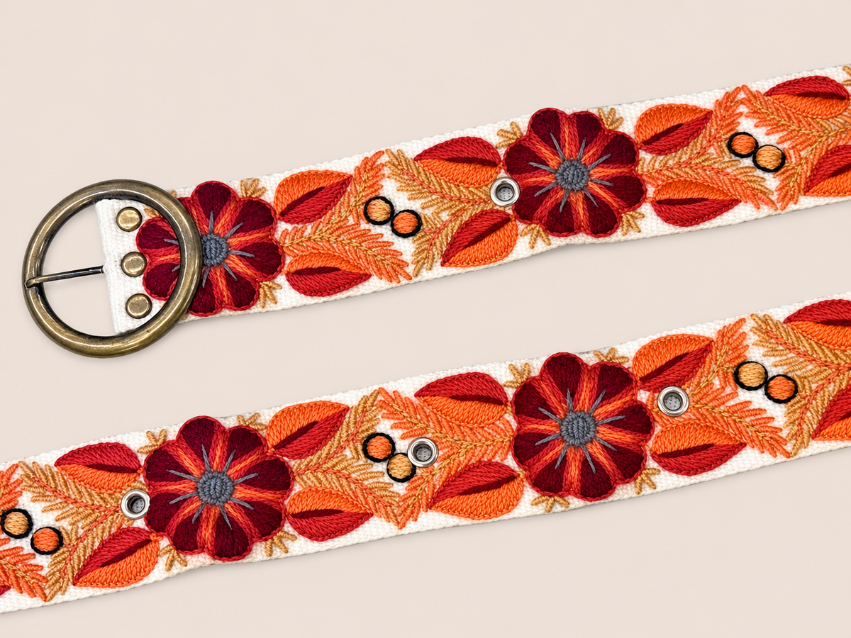 Sunset Garden Hand-Embroidered Belt