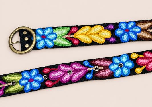 Hand-Embroidered Floral Belt