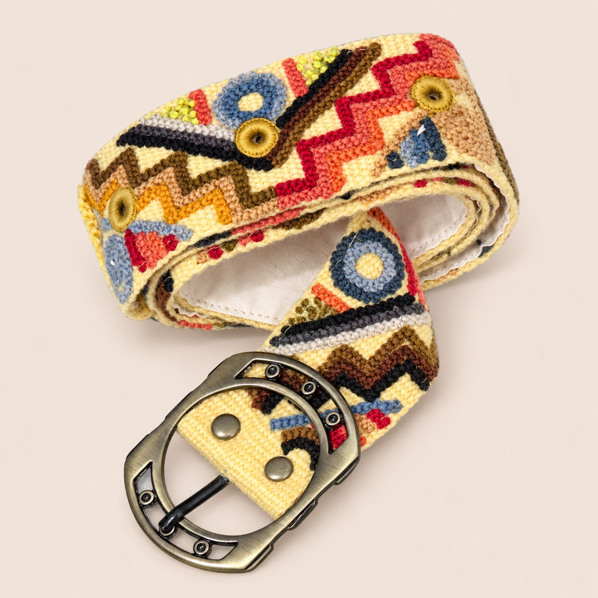 Desert Geometry Hand-Embroidered Belt