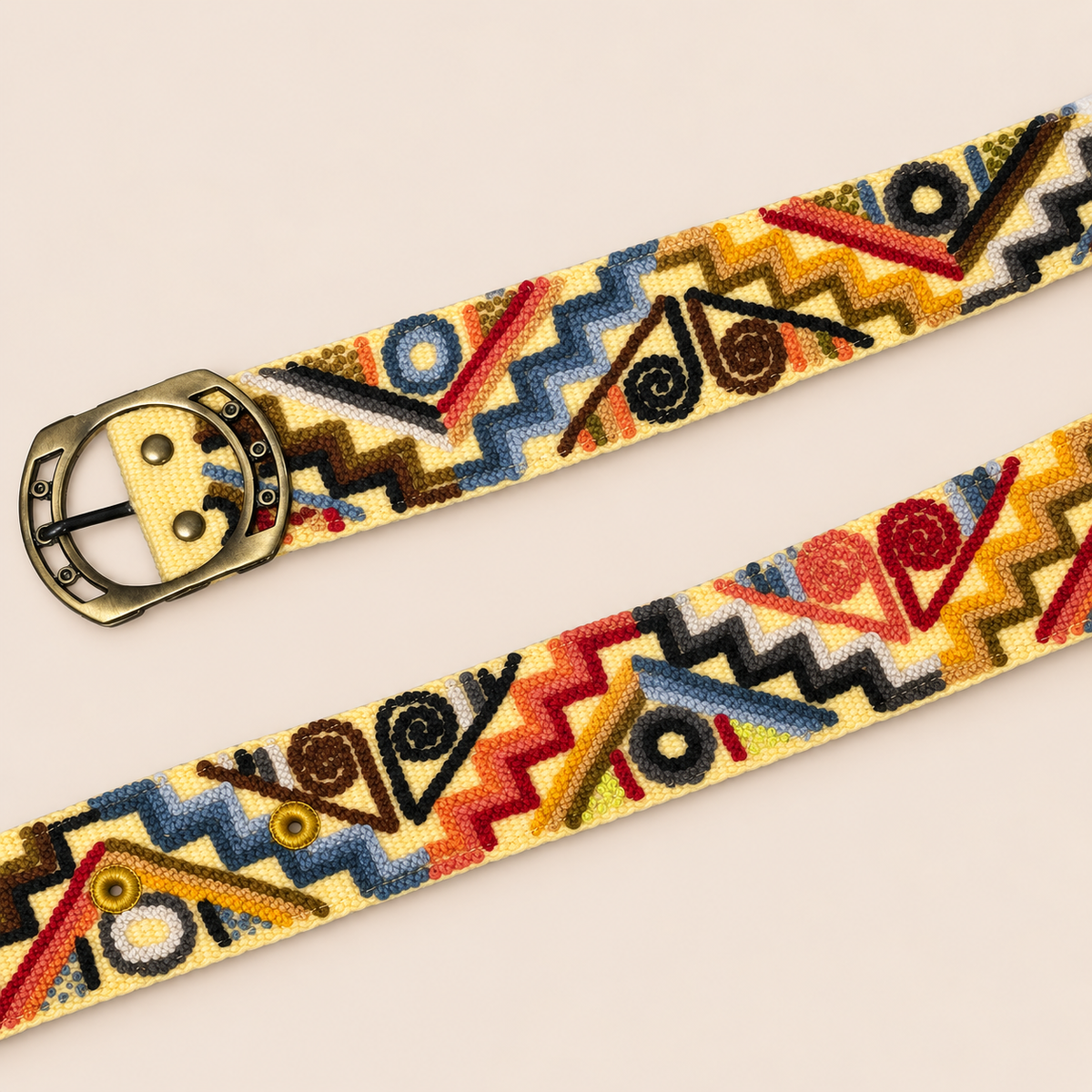Desert Geometry Hand-Embroidered Belt