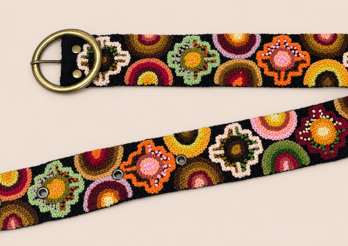 Sunset Floral Hand-Embroidered Belt