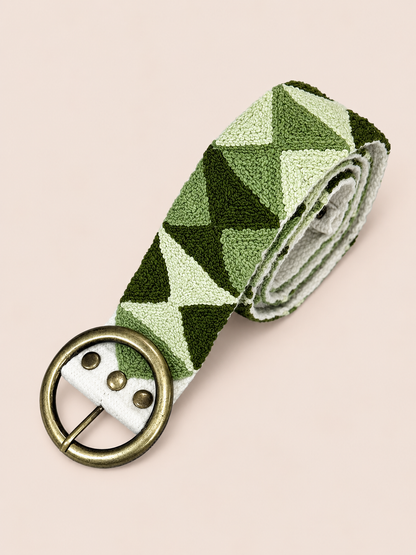 Moss Green Geometric Woven Belt