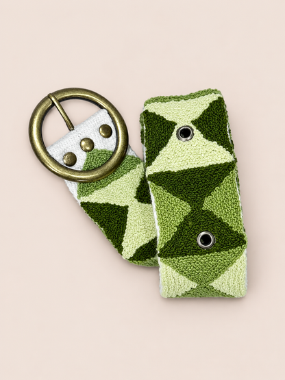 Moss Green Geometric Woven Belt