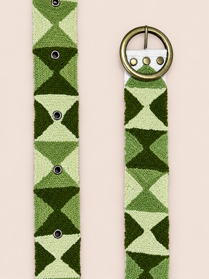Moss Green Geometric Woven Belt