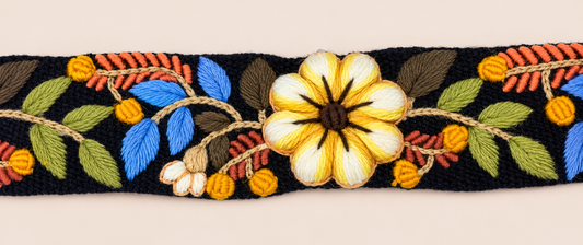 Midnight Botanical Hand-Embroidered Belt