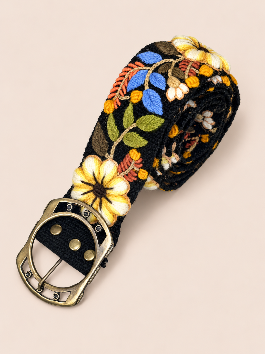 Midnight Botanical Hand-Embroidered Belt