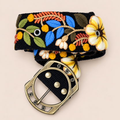 Midnight Botanical Hand-Embroidered Belt