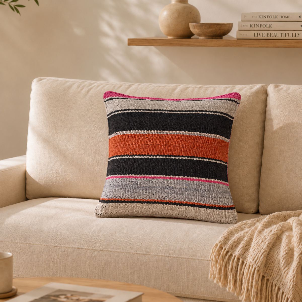 Graphic Stripe Sheep Wool Cushion