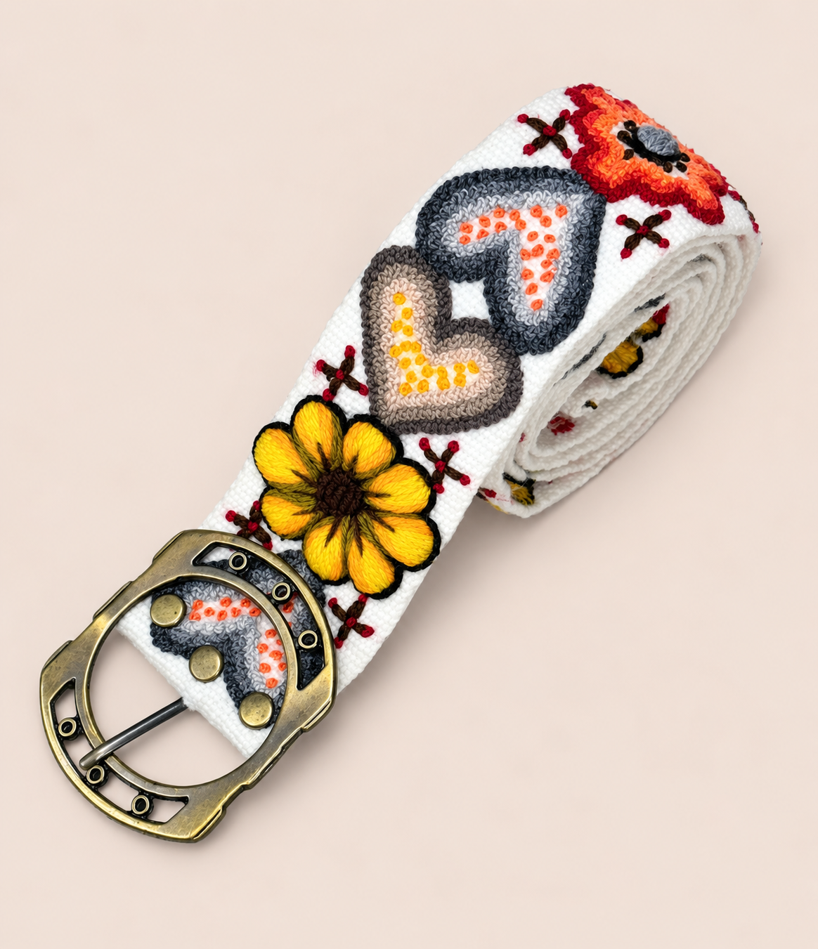 Andean Hearts Hand-Embroidered Belt