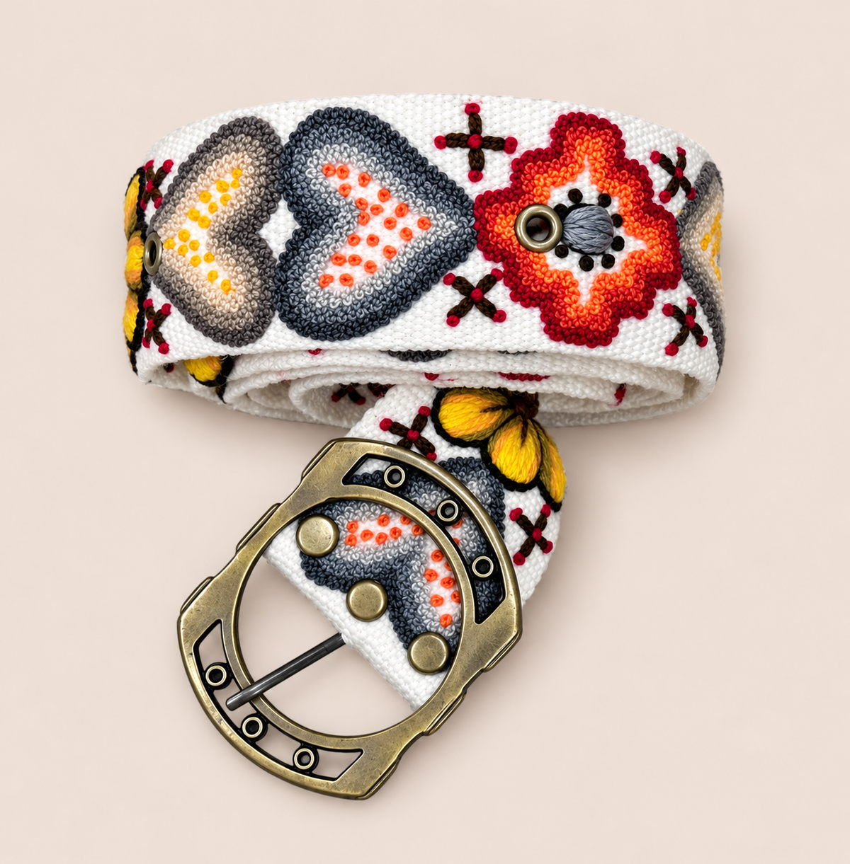 Andean Hearts Hand-Embroidered Belt