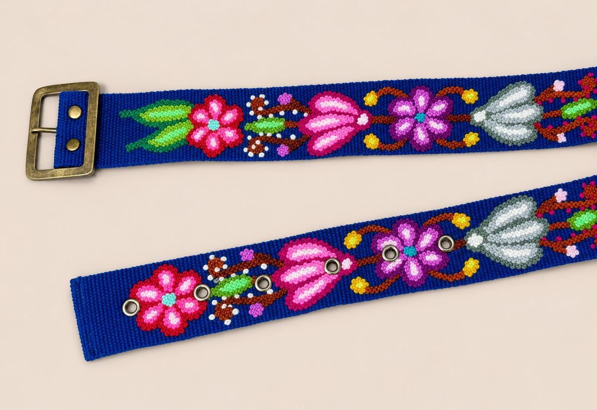 Royal Blue Floral Hand-Embroidered Belt