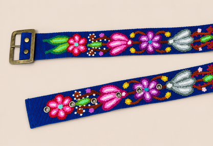 Royal Blue Floral Hand-Embroidered Belt