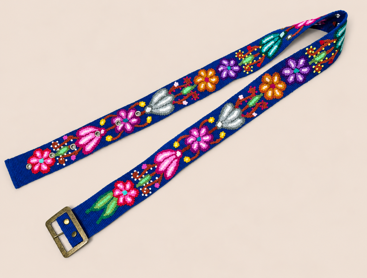 Royal Blue Floral Hand-Embroidered Belt