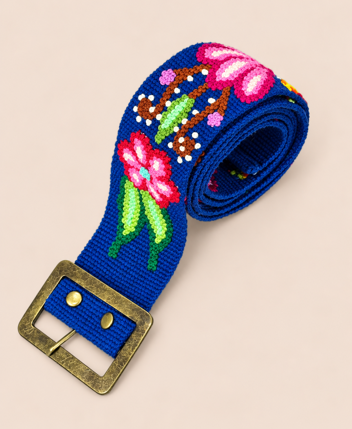 Royal Blue Floral Hand-Embroidered Belt