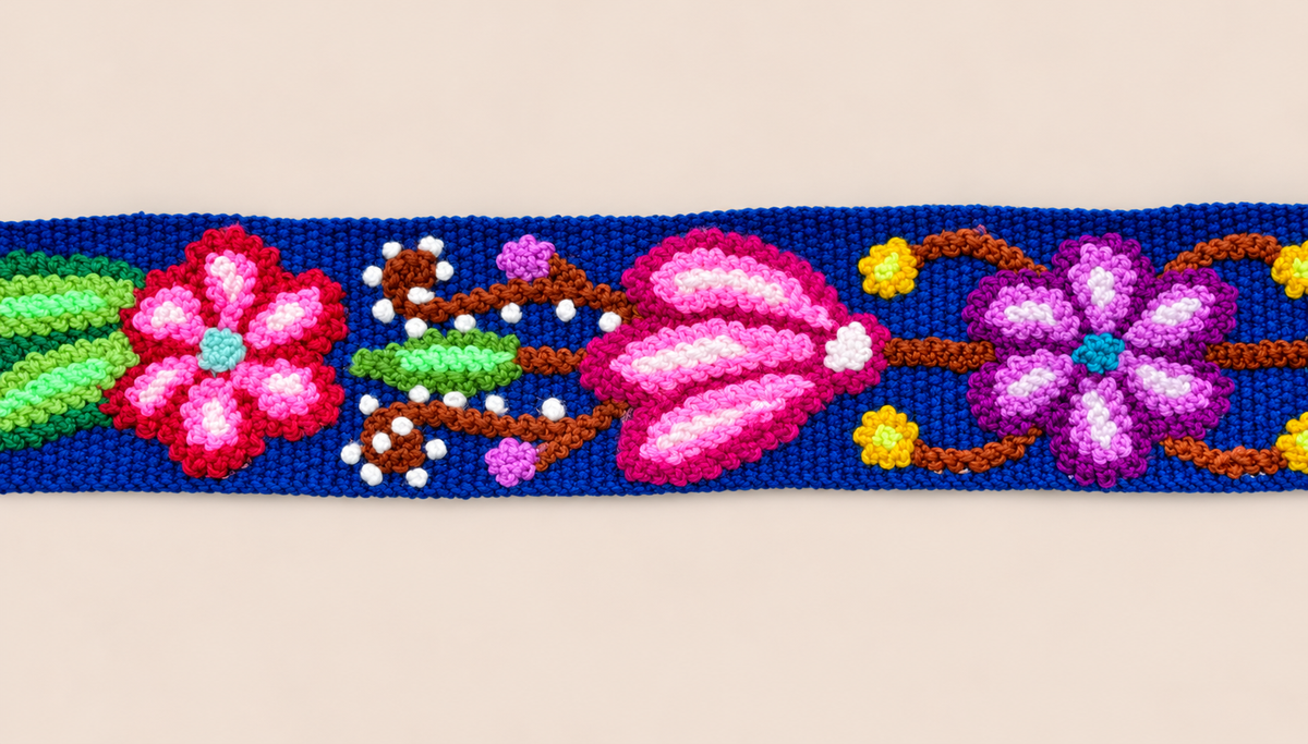 Royal Blue Floral Hand-Embroidered Belt
