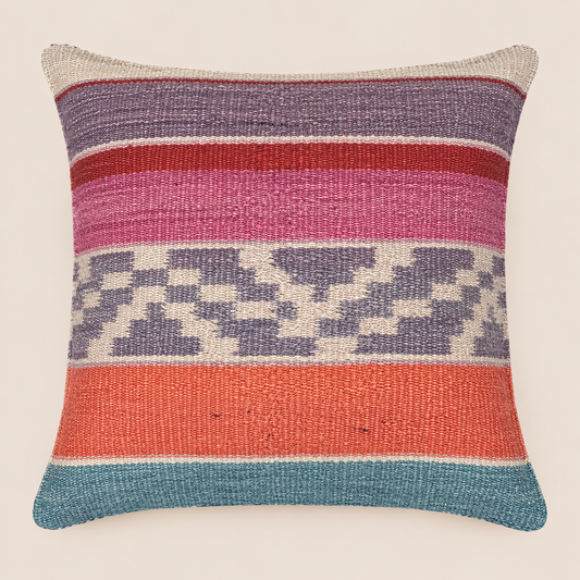 Geometric Colourblock Sheep Wool Cushion
