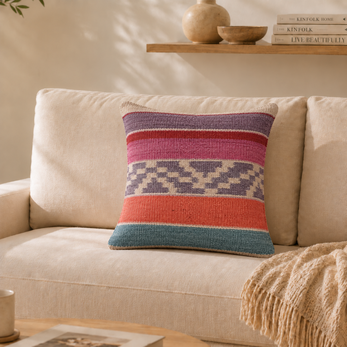 Geometric Colourblock Sheep Wool Cushion