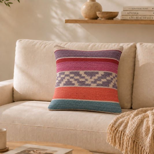 Geometric Colourblock Sheep Wool Cushion