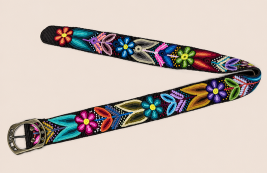Midnight Blossom Hand-Embroidered Belt