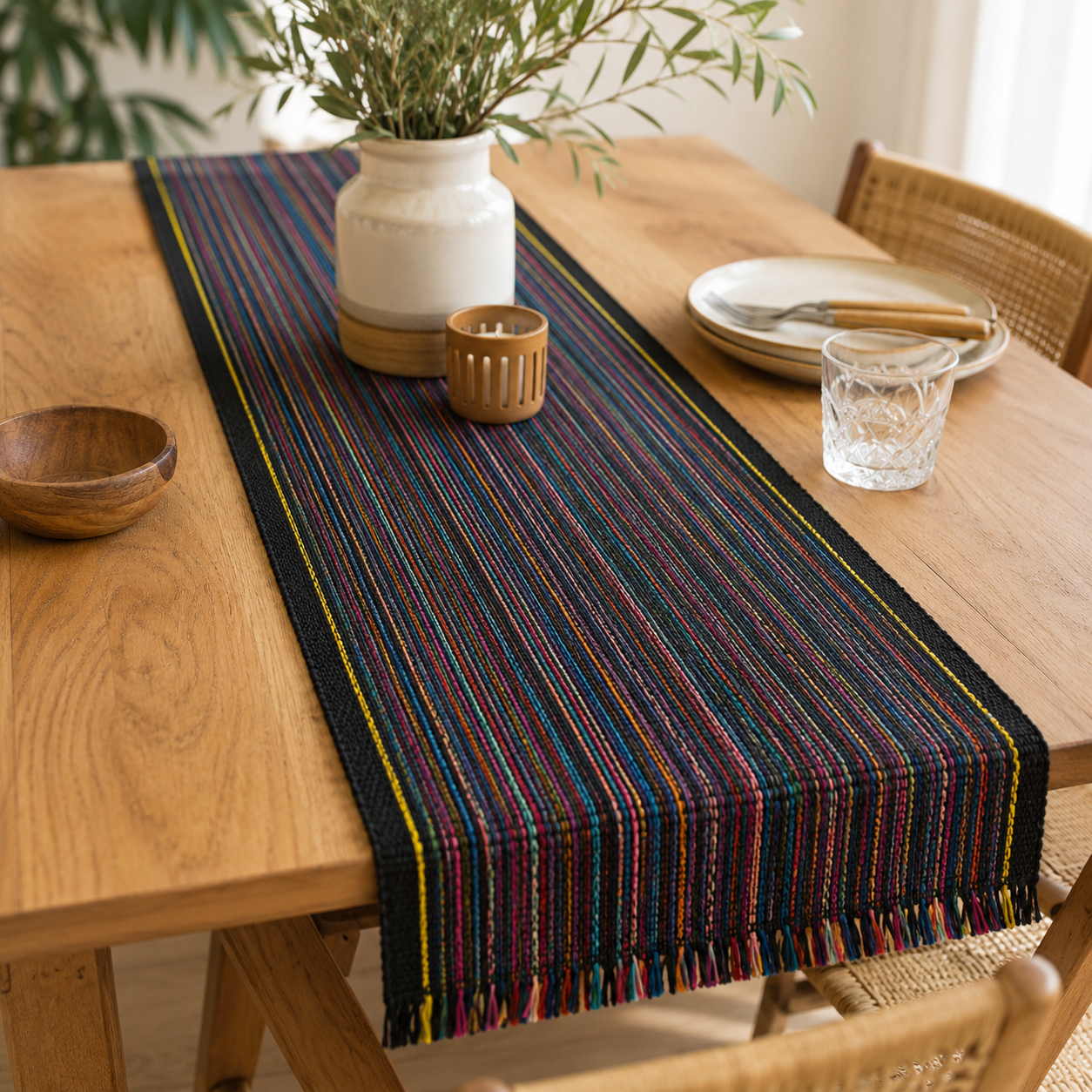 Black Multicolour Table Runner