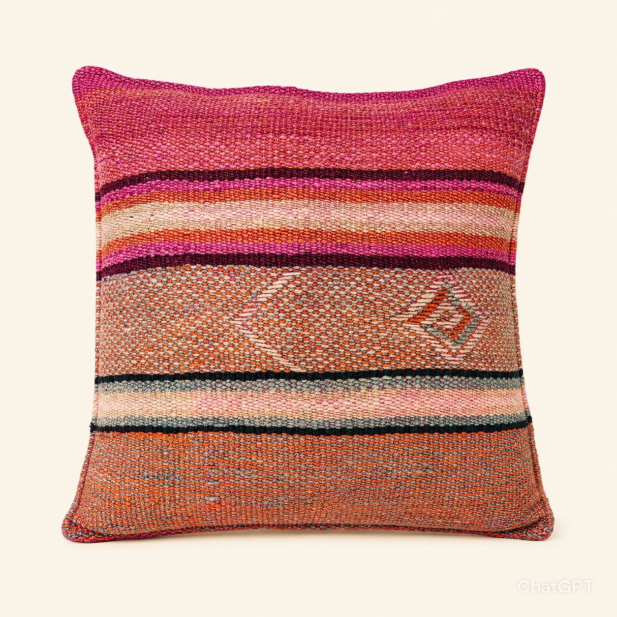 Pink Brown Orange Filled Cushion