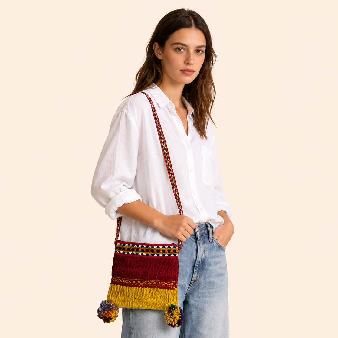 Red & Yellow Wool Crossbody Bag