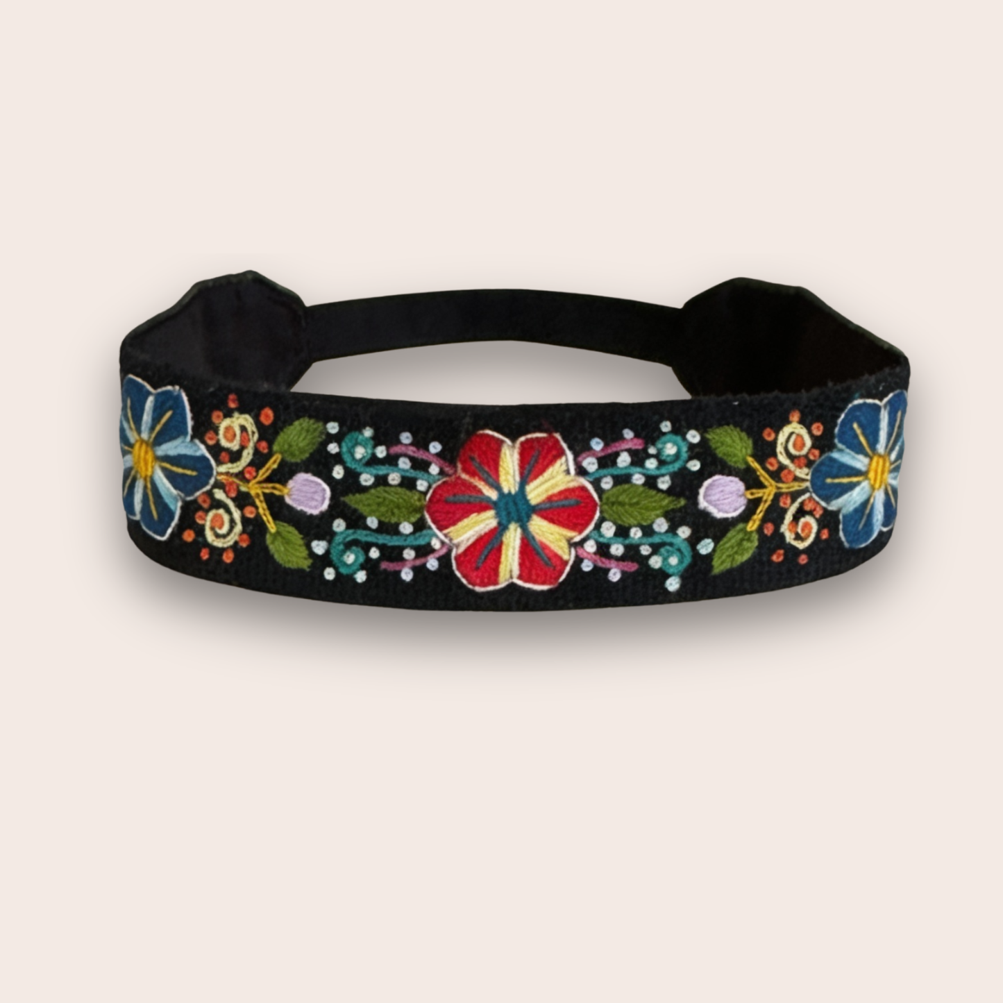 Embroidered headband black