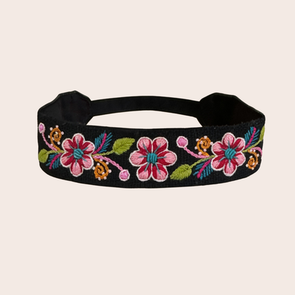 Black Headband with Pink Flower