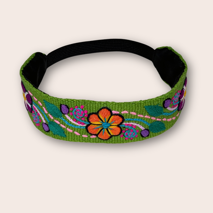 Embroidered headband lime green
