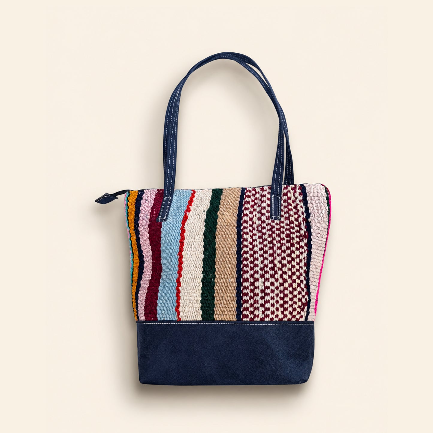 Handmade Blue Striped Wool Handbag