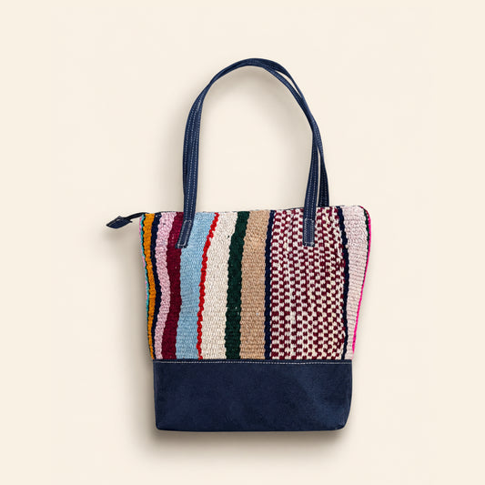 Handmade Blue Striped Wool Handbag