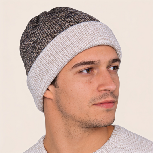 Reversible Grey Brown Beige Beanie