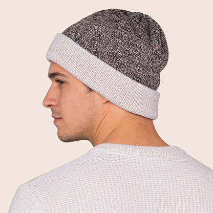 Reversible Grey Brown Beige Beanie