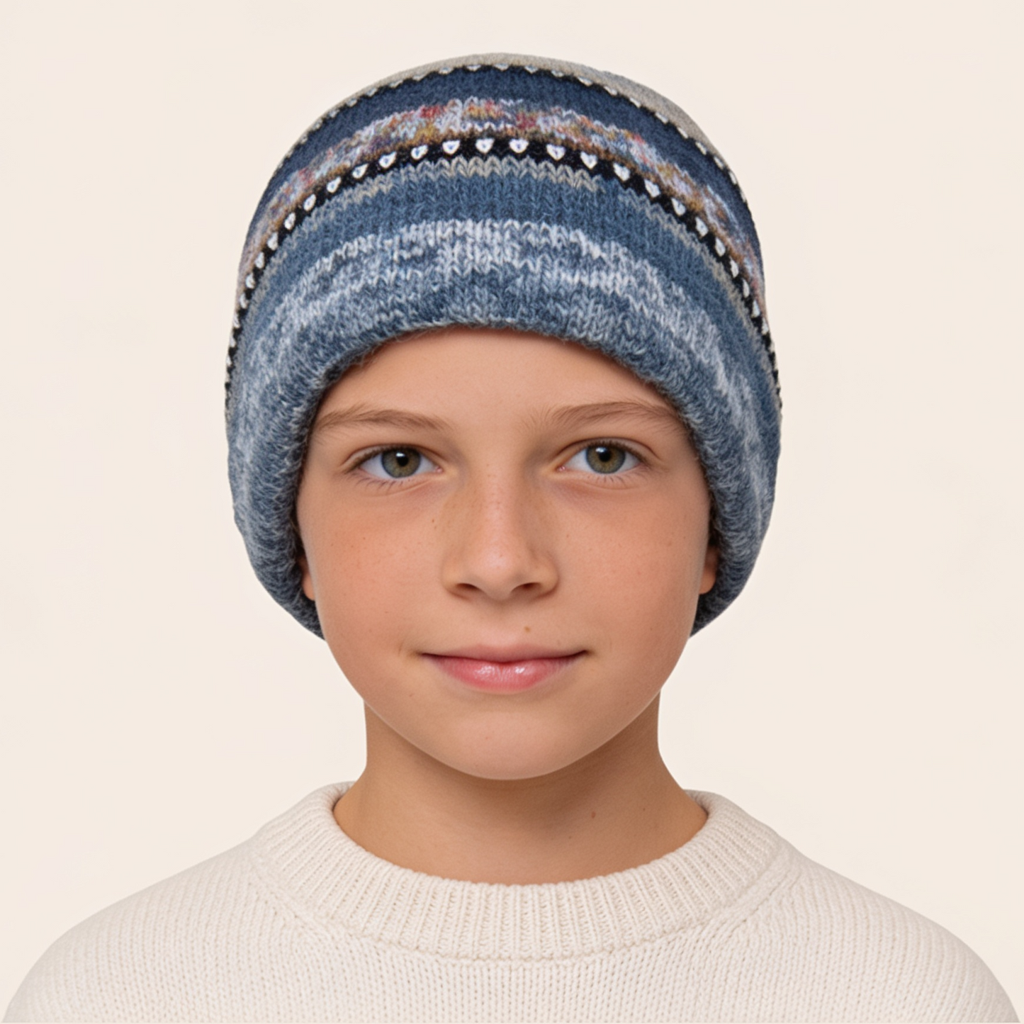 Kids Grey Blue Brown Beanie
