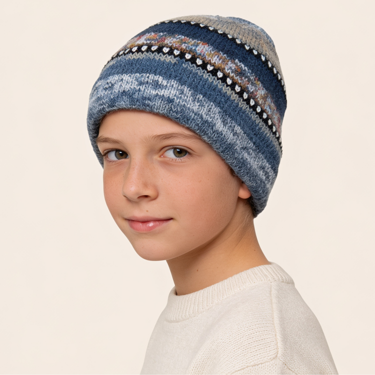 Kids Grey Blue Brown Beanie