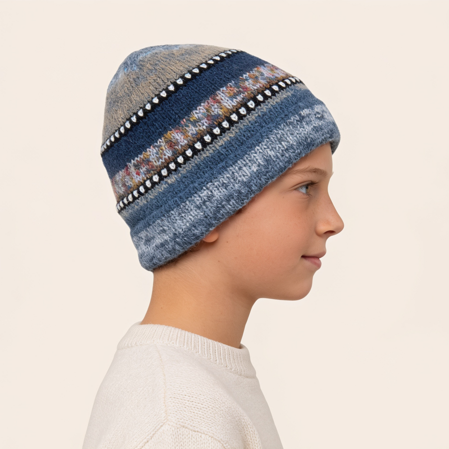 Kids Grey Blue Brown Beanie