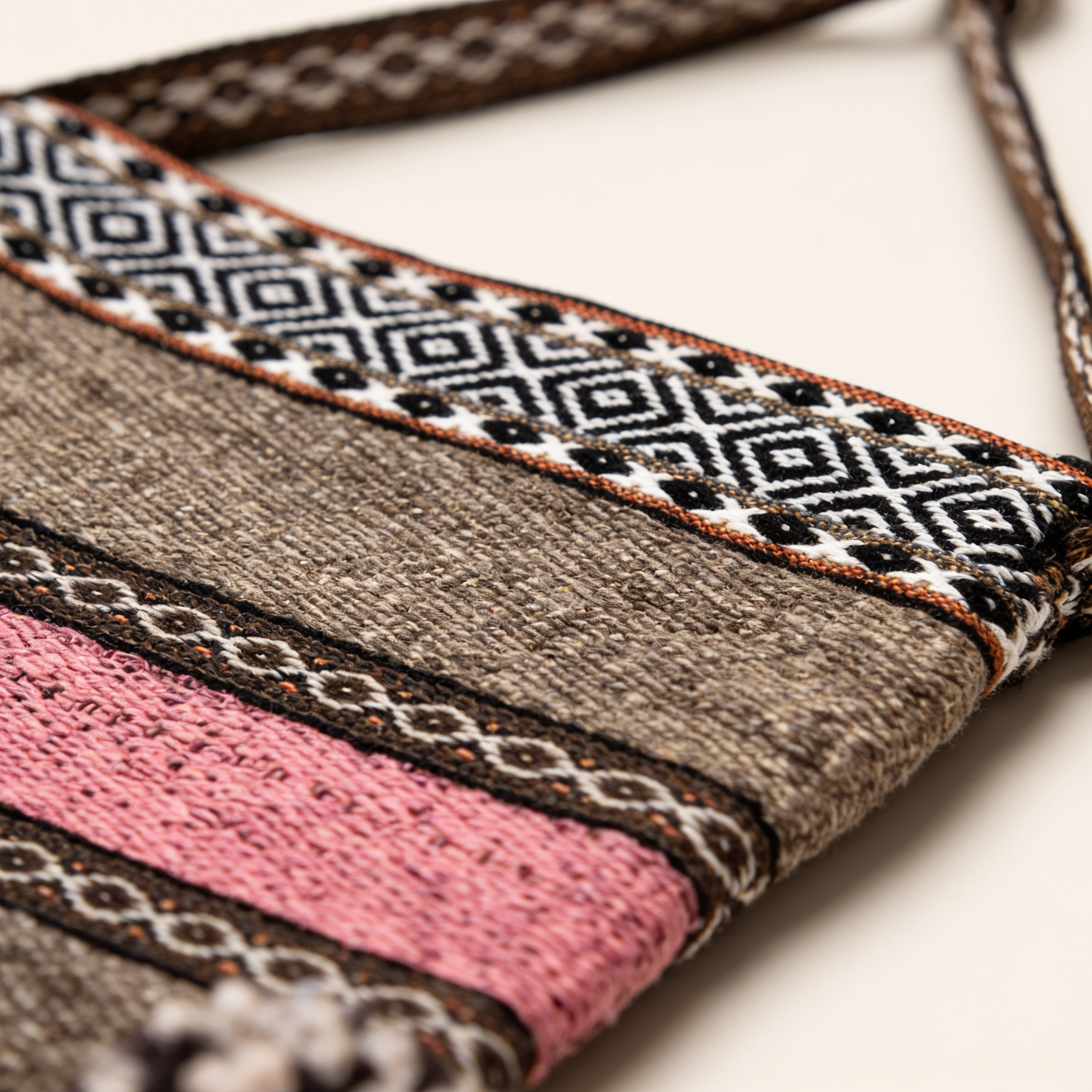 Brown & Pink Wool Crossbody Bag