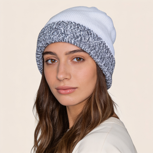 Reversible White & Grey Beanie