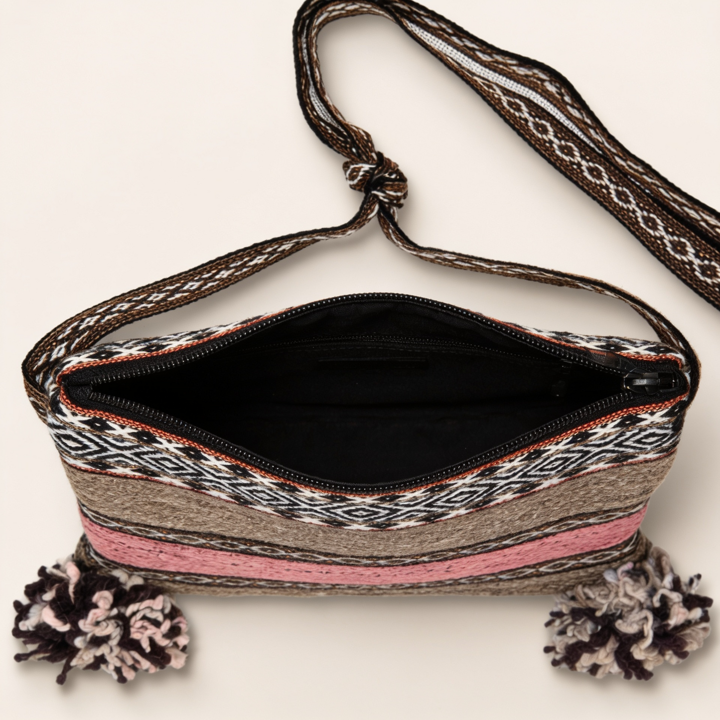 Brown & Pink Wool Crossbody Bag