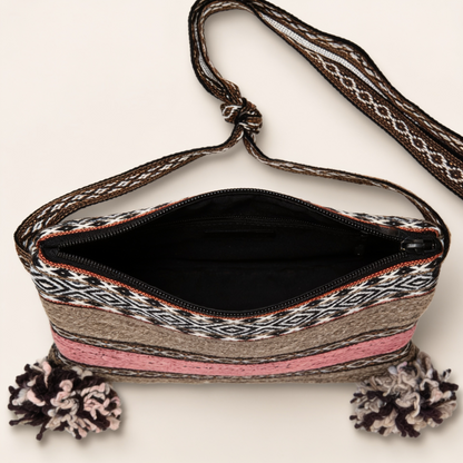 Brown & Pink Wool Crossbody Bag