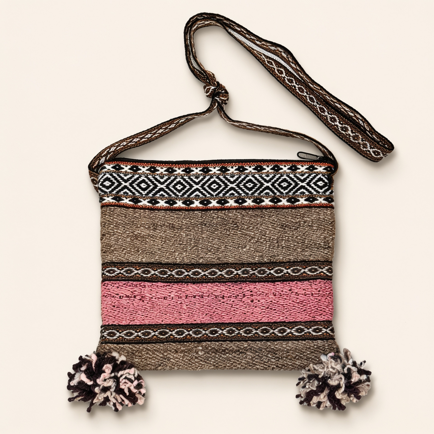 Brown & Pink Wool Crossbody Bag