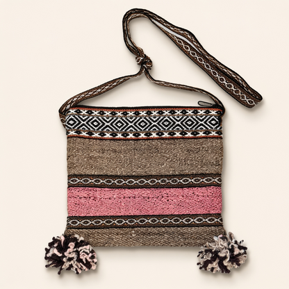 Brown & Pink Wool Crossbody Bag