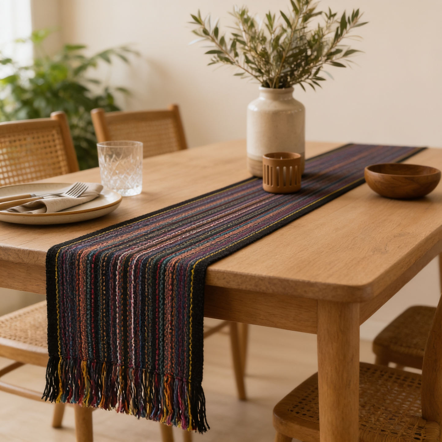 Black Multicolour Table Runner